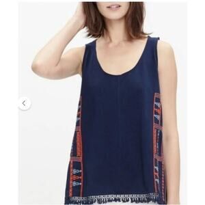 Madewell Embroidered Cotton Tank with Fringe Hem